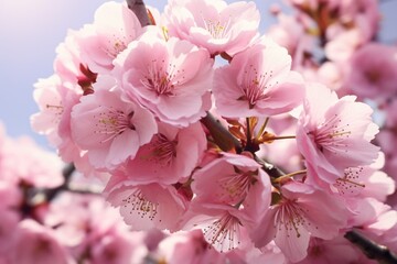 Poster - A close-up view of a bunch of pink flowers. This image can be used to add a touch of beauty and freshness to any project