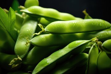 Poster - A close-up view of a bunch of green peas. This image can be used to depict freshness, healthy eating, or as a background for food-related content