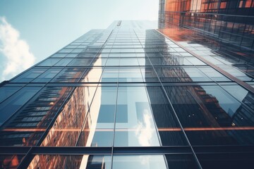 Poster - A tall building with many windows reflecting the sky. Perfect for architectural designs or urban landscapes