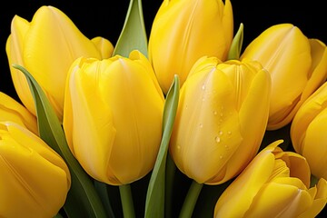 Poster - A beautiful bunch of yellow tulips with water droplets. Perfect for adding a touch of freshness and vibrancy to any project