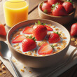 Breakfast with Strawberries and Cereal in Milk