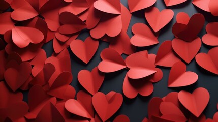 Poster - A collection of red paper hearts arranged on a black surface. Perfect for Valentine's Day or romantic-themed designs