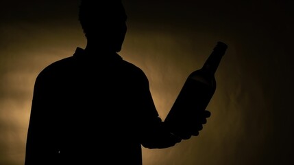 Aufkleber - A silhouette of a man holding a bottle of wine. Perfect for wine enthusiasts and wine-related projects