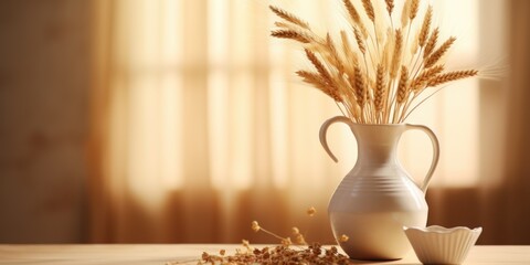 Poster - A white vase holding a bunch of wheat, suitable for rustic or farmhouse-themed designs