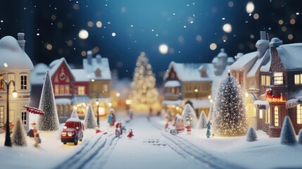 Aufkleber - A picturesque small town with a beautifully decorated Christmas tree in the center. Perfect for holiday-themed projects