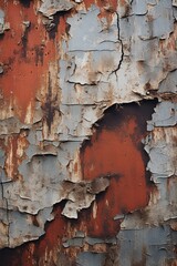 Poster - A picture of a rusted wall with peeling paint. Can be used to illustrate decay, neglect, or urban decay