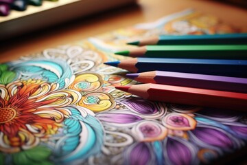 Poster - A close-up view of a colorful assortment of pencils placed on a table. This image can be used to depict creativity, art supplies, school projects, or a workspace