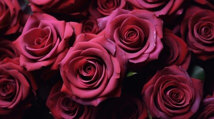 Poster - A close-up view of a bunch of red roses. Perfect for romantic occasions or floral-themed projects