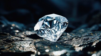 Poster - A detailed close-up of a diamond resting on a rock. Perfect for jewelry enthusiasts or anyone looking for a symbol of luxury and elegance