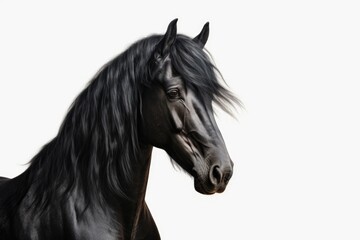 Aufkleber - A black horse with long hair standing in front of a white background. Perfect for equestrian-themed designs and nature-inspired projects