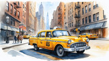 Fototapeta Paryż - taxi car in the New York city watercolor