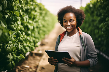 Aufkleber - Black female farmer with a digital tablet in greenhouse	
