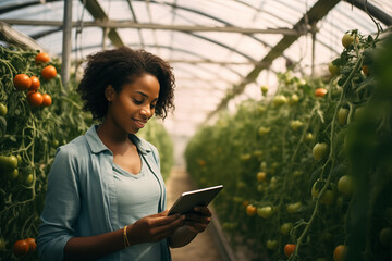 Poster - Black female farmer with a digital tablet in greenhouse	