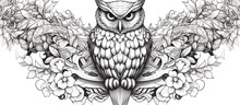Black And White Engrave Isolated Owl