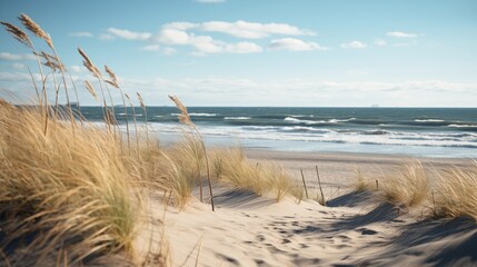 Sticker - Beach scene with sand dunes and grass