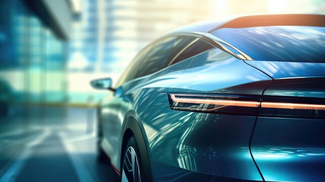Close up the plug charging of EV car at home or charging station , modern safety lifestyle, AI generated, copy space for text