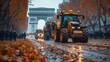 Tractors vehicles blocks city road traffic. Farmers' strike in Europe. Tractors have paralyzed the city. Farmers' tractors in the center of European capitals. Generative Ai