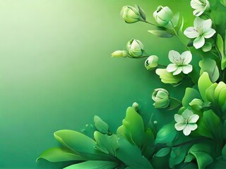 Poster - Green nature background with green leaves and white flowers. 