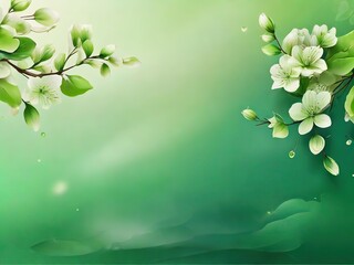 Poster - Green nature background with green leaves and white flowers. 