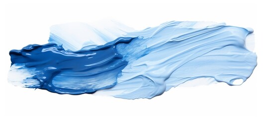 Poster - Colorful color acrylic oil paint background banner - Abstract stroke / splash stains blobs brush liquid cream of blue paint, isolated on white texture.