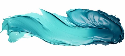 Poster - Colorful color acrylic oil paint background banner - Abstract stroke / splash stains blobs brush liquid cream of turquoise paint, isolated on white texture.