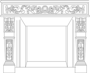 Canvas Print - Vector sketch illustration of vintage old classic fireplace place design