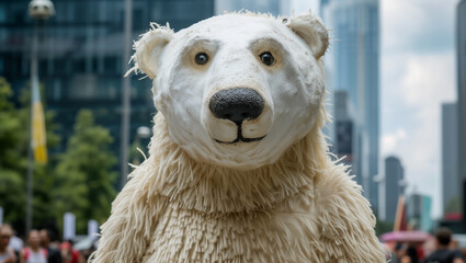 The climate activists crafted a plush polar bear and staged a protest against climate change in the city