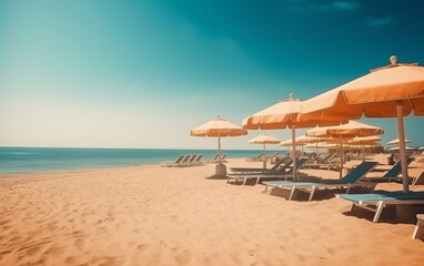 Wall Mural - beautiful beach with bright umbrellas and sun loungers