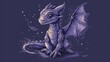  a drawing of a dragon sitting on the ground in front of a night sky with stars and bubbles on it's wings, with a dark background of blue and purple hue.