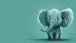  a drawing of a baby elephant standing in the middle of a field with it's trunk in the air and it's trunk in the air, with it's eyes wide open.