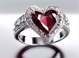 an epic ring with maroon heart made of crystal glass, deep depth of field, 3D, breathtaking