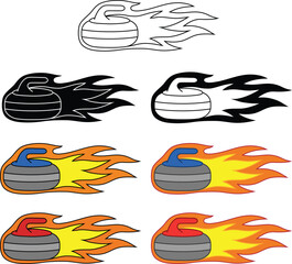 Wall Mural - Curling Rock or Stone with Flames Side View Graphic - Outline, Silhouette & Color