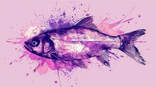  A Painting Of A Fish On A Pink Background With Splots Of Paint On The Bottom And Bottom Of The Fish's Body And Bottom Part Of Its Body.