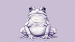  a drawing of a frog sitting on top of a purple background with a black outline on the bottom of the frog's body and the frog's head.