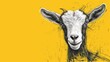  a black and white drawing of a goat's head on a yellow background with a black and white drawing of a goat's head on a yellow background.