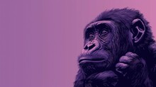  A Close Up Of A Monkey On A Purple And Pink Background With A Pink Background And A Pink And Purple Background With A Black Monkey On It's Face.