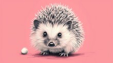  A Drawing Of A Porcupine On A Pink Background With A White Ball In The Foreground And A Black And White Drawing Of A Porcupine On A Pink Background.