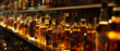 Amber glow of assorted spirits lined up on a bar shelf, creating an inviting atmosphere