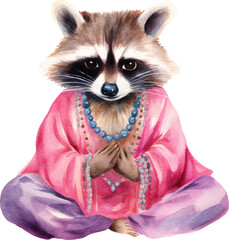 Aufkleber - Meditating raccoon illustration created with Generative AI technology