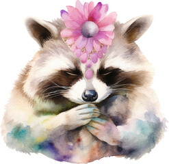Aufkleber - Meditating raccoon illustration created with Generative AI technology