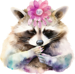 Aufkleber - Meditating raccoon illustration created with Generative AI technology