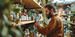 © 0livia - A curious man examines a variety of bottles on a shelf in an outdoor store, his clothing reflecting his adventurous spirit