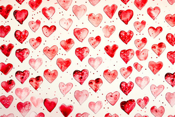 Wall Mural - pattern of pink and red hearts on a white background with a border of small hearts.