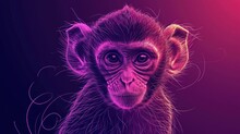  A Close Up Of A Monkey's Face On A Purple And Pink Background, With A Blurry Image Of The Monkey's Face In The Foreground.