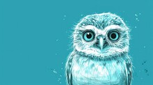  A Drawing Of An Owl With Blue Eyes On A Teal Background With Bubbles Of Water Around The Owl's Head And The Lower Half Of The Owl's Head.