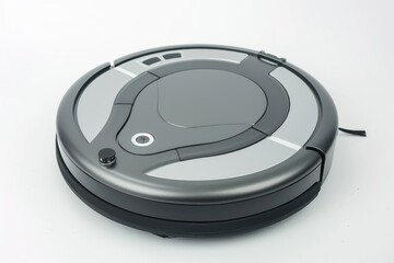 Wall Mural - Close up image of a standalone robot vacuum cleaner equipped for floor cleaning including a washing feature on a white background