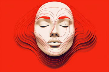 Fine-art portrait concept. Abstract and surreal dreamlike beautiful woman minimalist colorful portrait. Sketch, three dimensional, tiny detailed drawing style