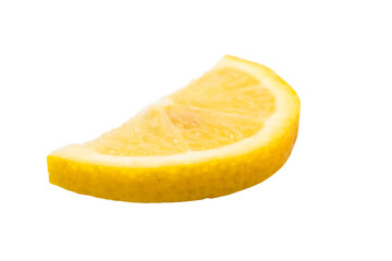 Wall Mural - One slice of lemon citrus fruit isolated on white background. Lemon slice with shadow.