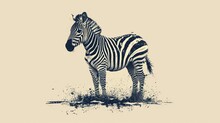  A Black And White Photo Of A Zebra On A Light Colored Background With A Splash Of Paint On The Bottom Of The Zebra's Tail And The Zebra's Head.