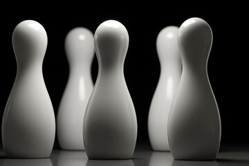 Poster - A row of white bowling pins sitting on top of a table. Suitable for sports and leisure-themed designs